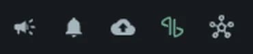 The icons on the right side of the top bar: What's new, Notifications, Uploads, Gate and the Hub icon, a circle linked to five smaller circles.