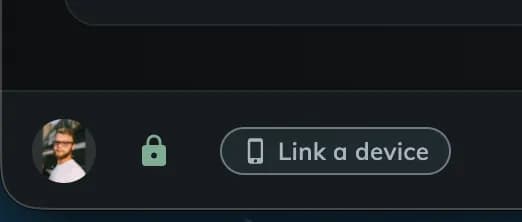 The bottom bar of the web app, with the avatar, the green padlock and the Link a device button