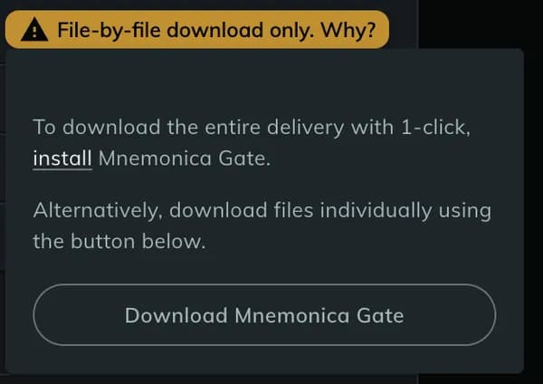 The File-by-file download only message with the Download Mnemonica Gate button